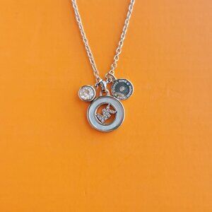 Michael Kors Crystal Logo Triple Charm Silver Necklace
